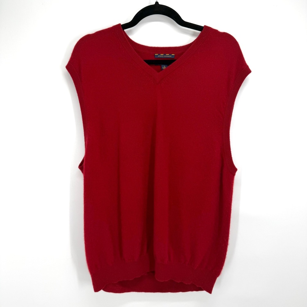Club Room Estate Cashmere Sweater Vest Mens Large‎ Red V-Neck 100% Cashmere Knit